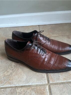 Mezlan Spain Brown Croc-Embossed Leather Oxfords Dress Shoes